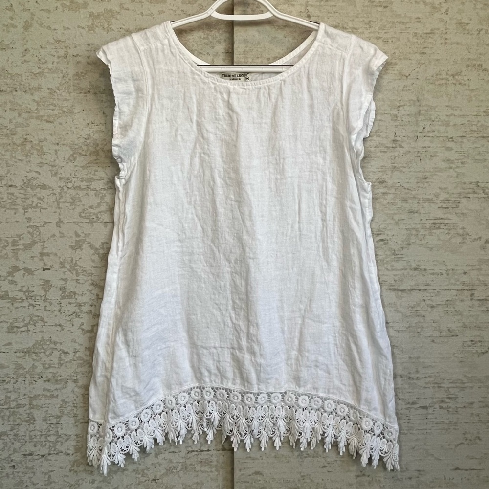 White Lace Hem Women Top